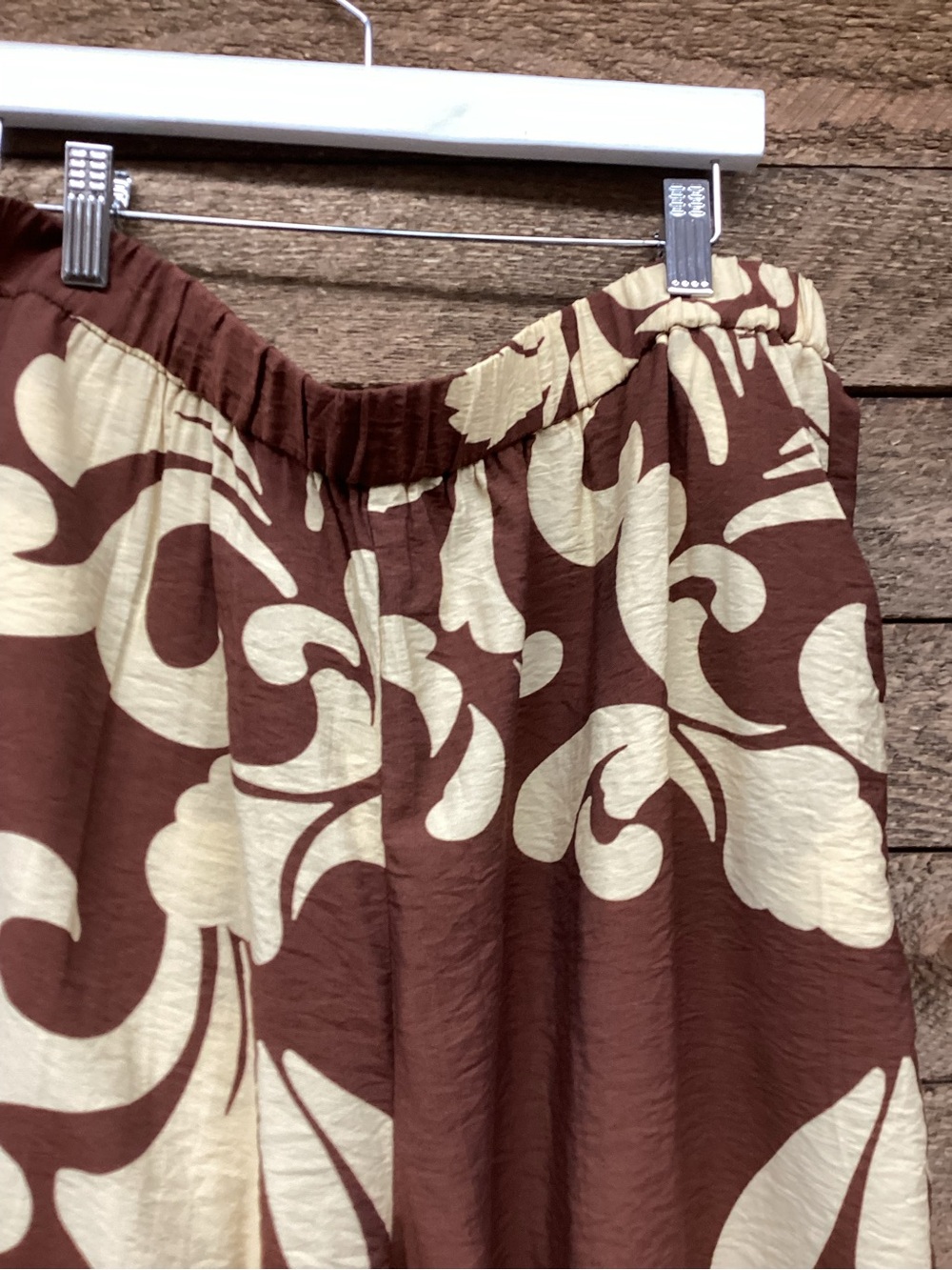 NWT Mango Brown & Cream Tropical Print Wide Leg Pants XL - Picture 3 of 7